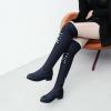 image:imageSHEMEE Womens Denim Low Heels Over The Knee Boots Flat Thigh High Boots Round Toe Side Zipper Long Boots