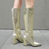 image:imageSHEMEE Womens Pointed Toe Chunky High Heel Knee High Boots Block Heeled Gogo Boot Shoes with Side Zipper