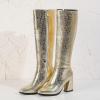 image:imageSHEMEE Womens Pointed Toe Chunky High Heel Knee High Boots Block Heeled Gogo Boot Shoes with Side Zipper