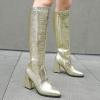 image:imageSHEMEE Womens Pointed Toe Chunky High Heel Knee High Boots Block Heeled Gogo Boot Shoes with Side Zipper
