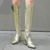 image:imageSHEMEE Womens Pointed Toe Chunky High Heel Knee High Boots Block Heeled Gogo Boot Shoes with Side Zipper