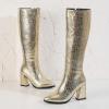 image:imageSHEMEE Womens Pointed Toe Chunky High Heel Knee High Boots Block Heeled Gogo Boot Shoes with Side Zipper