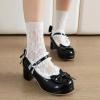 image:imageSHEMEE Womens Kawaii Mid Block Heels Mary Janes Platform Rockabilly Shoes Patent Chunky Heels Pumps Sweet Cute with BowPatent Black