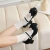 image:imageSHEMEE Womens Kawaii Mid Block Heels Mary Janes Platform Rockabilly Shoes Patent Chunky Heels Pumps Sweet Cute with BowPatent Black