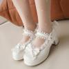 image:imageSHEMEE Womens Kawaii Mid Block Heels Mary Janes Platform Rockabilly Shoes Patent Chunky Heels Pumps Sweet Cute with BowPatent White