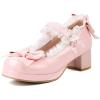 image:imageSHEMEE Womens Kawaii Mid Block Heels Mary Janes Platform Rockabilly Shoes Patent Chunky Heels Pumps Sweet Cute with BowPatent Pink