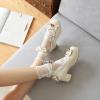 image:imageSHEMEE Women Cute Shoes Kawaii Pumps Mid Block Heel Mary Janes Platform Sweet Lolita Cosplay Dress Shoes Ankle Strap Pumps with Bow1beige