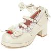 image:imageSHEMEE Women Cute Shoes Kawaii Pumps Mid Block Heel Mary Janes Platform Sweet Lolita Cosplay Dress Shoes Ankle Strap Pumps with Bow1beige