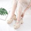 image:imageSHEMEE Womens Mid Block Heels Mary Janes Lolita Rockabilly Pumps Chunky Heels Sweet Lace Cute Cosplay Shoes with BowBeige 02