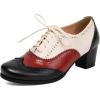 image:imageSHEMEE Vintage Wingtip Oxfords Heels for Women Brogues Chunky Mid Heel Lace Up Oxford Pumps Block Heels Classic Loafers Brock Design Derby ShoesBlackBurgundyBeige