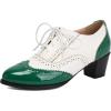 image:imageSHEMEE Vintage Wingtip Oxfords Heels for Women Brogues Chunky Mid Heel Lace Up Oxford Pumps Block Heels Classic Loafers Brock Design Derby ShoesPatentgreenWhite