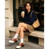 image:imageSHEMEE Womens Retro Wingtip Block Heel Lace Up Oxfords Stacked Chunky High Heels Pumps Vintage Round Toe Brogues Dress ShoesWhiteBrown