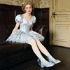 image:imageSHEMEE Satin Ballerina Heels for Women Chunky Block Heel Ribbon Pumps Square Toe Ballet Heels Lace Up Lolita Cosplay Court Fairy Shoes Unique Y2K Gothic Bow Heel Dressy ShoeBlue