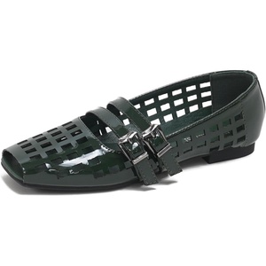 image:imageSHEMEE Womens Mesh Mary Jane Flats Square Peep Toe Jelly Ballet Flats Cutout Jellies Sandals Hollow Buckle Strap Ballerina Shoe Summer Breathable Party Dress Pumps ShoesJade Green