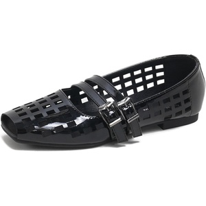 image:imageSHEMEE Womens Mesh Mary Jane Flats Square Peep Toe Jelly Ballet Flats Cutout Jellies Sandals Hollow Buckle Strap Ballerina Shoe Summer Breathable Party Dress Pumps ShoesBlack