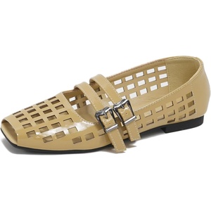 image:imageSHEMEE Womens Mesh Mary Jane Flats Square Peep Toe Jelly Ballet Flats Cutout Jellies Sandals Hollow Buckle Strap Ballerina Shoe Summer Breathable Party Dress Pumps ShoesSand Beige