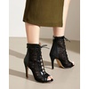image:imageSHEMEE Womens Lace Heels Stiletto Ankle Boots Mesh Peep Toe Heeled Sandals  Dance ShoesLace Up HeelsBack Zipper Short BootiesFishnet Round Open Toe Hooker HeelsWedding Boots Stripper Heels BridalBlack