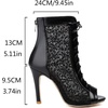 image:imageSHEMEE Womens Lace Heels Stiletto Ankle Boots Mesh Peep Toe Heeled Sandals  Dance ShoesLace Up HeelsBack Zipper Short BootiesFishnet Round Open Toe Hooker HeelsWedding Boots Stripper Heels BridalBlack