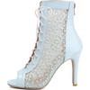image:imageSHEMEE Womens Lace Heels Stiletto Ankle Boots Mesh Peep Toe Heeled Sandals  Dance ShoesLace Up HeelsBack Zipper Short BootiesFishnet Round Open Toe Hooker HeelsWedding Boots Stripper Heels BridalLight Blue