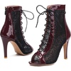 image:imageSHEMEE Womens Lace Heels Stiletto Ankle Boots Mesh Peep Toe Heeled Sandals  Dance ShoesLace Up HeelsBack Zipper Short BootiesFishnet Round Open Toe Hooker HeelsWedding Boots Stripper Heels BridalBurgundy