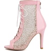 image:imageSHEMEE Womens Lace Heels Stiletto Ankle Boots Mesh Peep Toe Heeled Sandals  Dance ShoesLace Up HeelsBack Zipper Short BootiesFishnet Round Open Toe Hooker HeelsWedding Boots Stripper Heels BridalPink