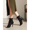 image:imageSHEMEE Womens Lace Heels Stiletto Ankle Boots Mesh Peep Toe Heeled Sandals  Dance ShoesLace Up HeelsBack Zipper Short BootiesFishnet Round Open Toe Hooker HeelsWedding Boots Stripper Heels BridalBlack