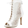 image:imageSHEMEE Womens Lace Heels Stiletto Ankle Boots Mesh Peep Toe Heeled Sandals  Dance ShoesLace Up HeelsBack Zipper Short BootiesFishnet Round Open Toe Hooker HeelsWedding Boots Stripper Heels BridalWhite